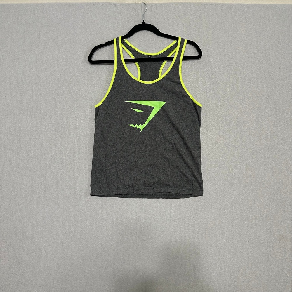 Gymshark Womens Gray Neon Green Racerback Tank Top Athletic Gym Shirt Medium